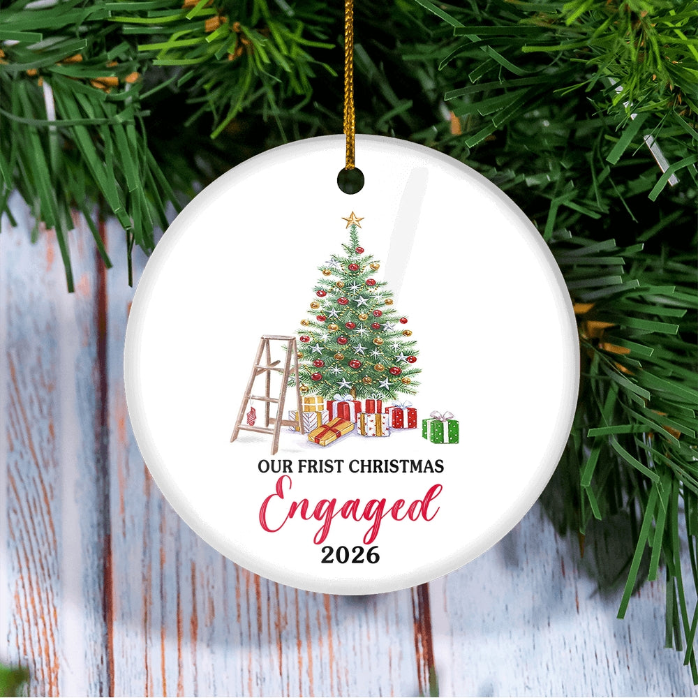 Our First Christmas Engaged 2025 Just Married Tree For Wedding Newlywed Couple 2025 Christmas Tree Ornament | teecentury