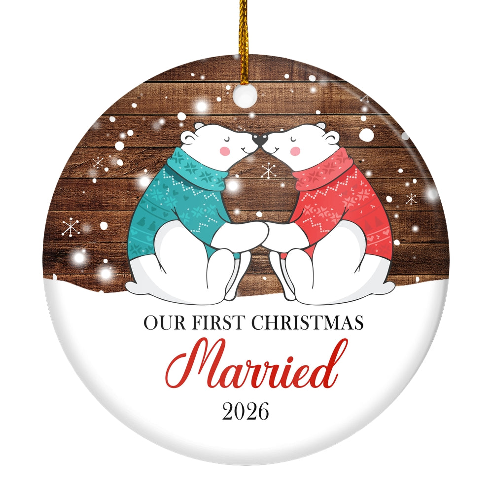 Our First Christmas Married Mr And Mrs 2025 Bear Christmas Tree For Wedding Newlywed Couple Tree Ornament | teecentury