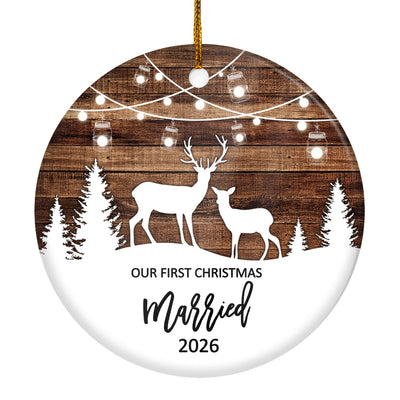 Our First Christmas Married Mr And Mrs 2025 Deer Tree For Wedding Newlywed Couple Christmas Tree Ornament | teecentury