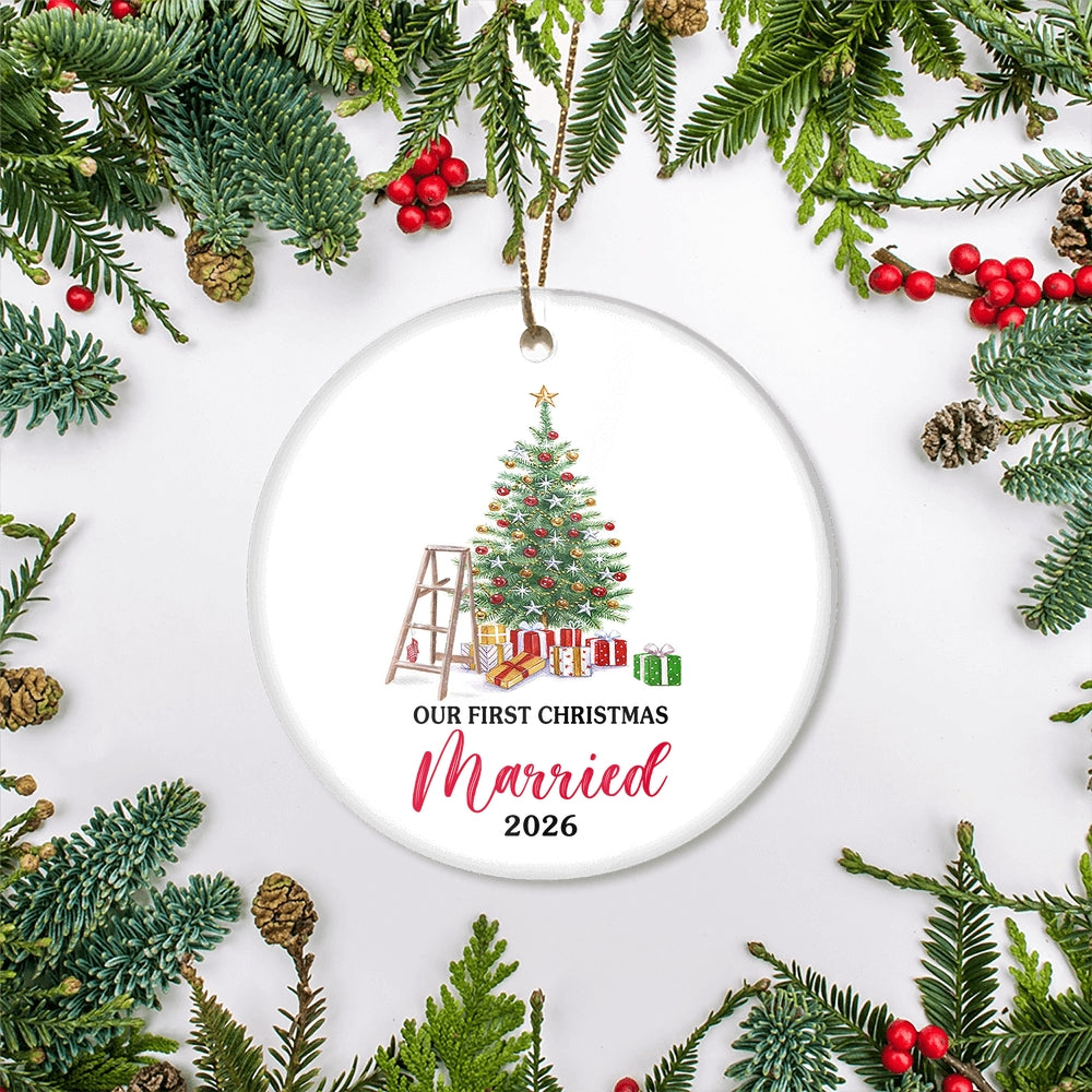 Our First Christmas Married Mr And Mrs 2025 Tree For Wedding Newlywed Couple 2025 Christmas Tree Ornament | teecentury
