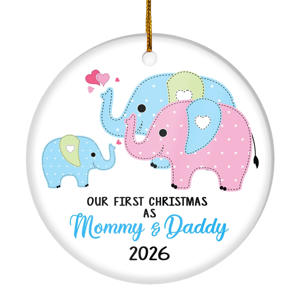 Our First Christmas as Mommy and Daddy 2025 1st Xmas Ornament for New Parents Elephant Mom Dad Newborn Baby Christmas Tree Ornament | teecentury