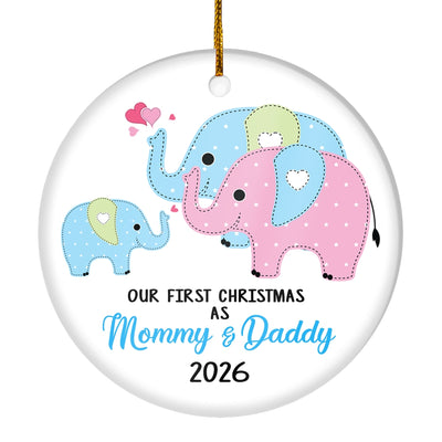 Our First Christmas as Mommy and Daddy 2025 1st Xmas Ornament for New Parents Elephant Mom Dad Newborn Baby Christmas Tree Ornament | teecentury