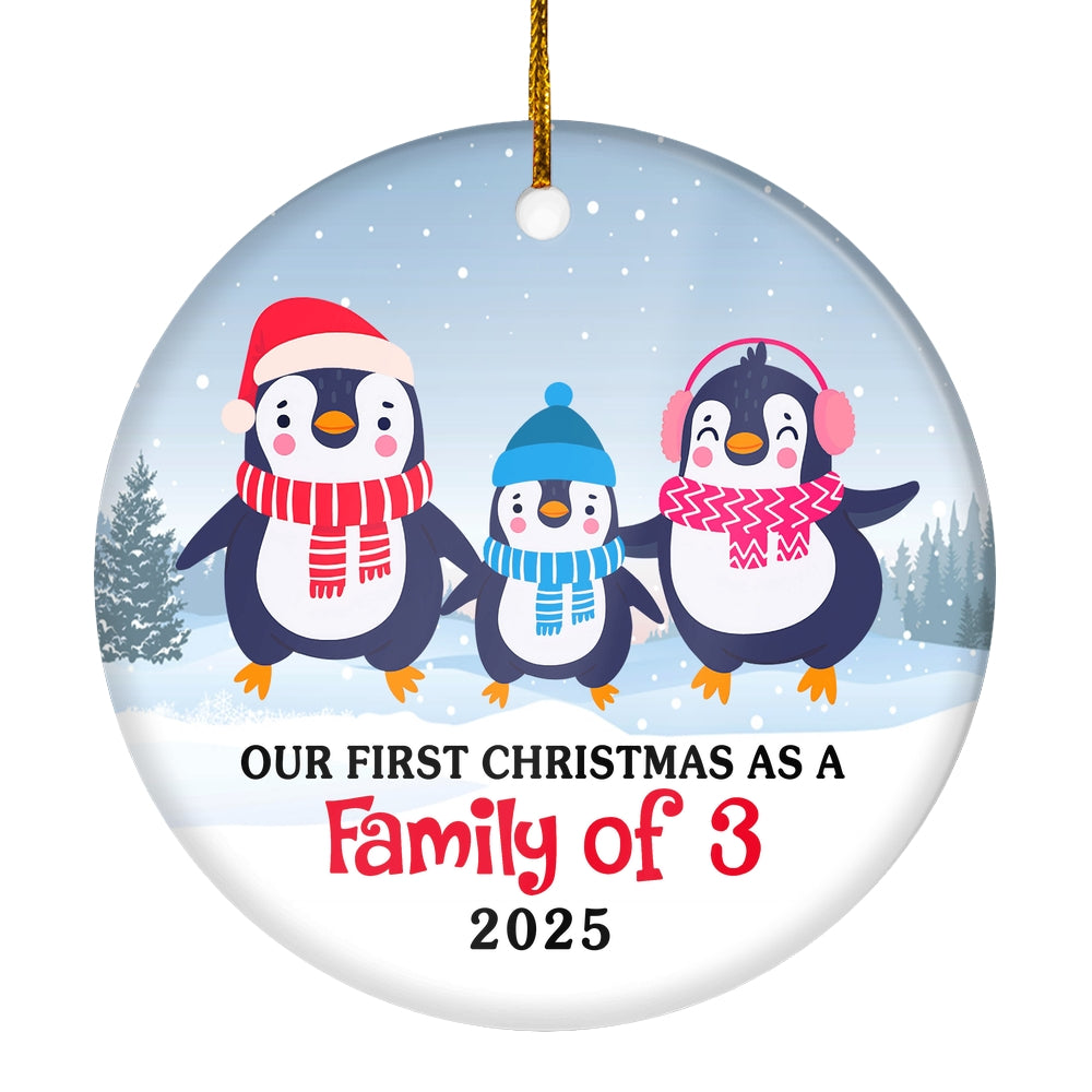 Our First Christmas as a Family of Three Ornament 2024 1st Christmas as Mommy and Daddy New Baby Parents Penguin Gift Christmas Tree Ornament | teecentury