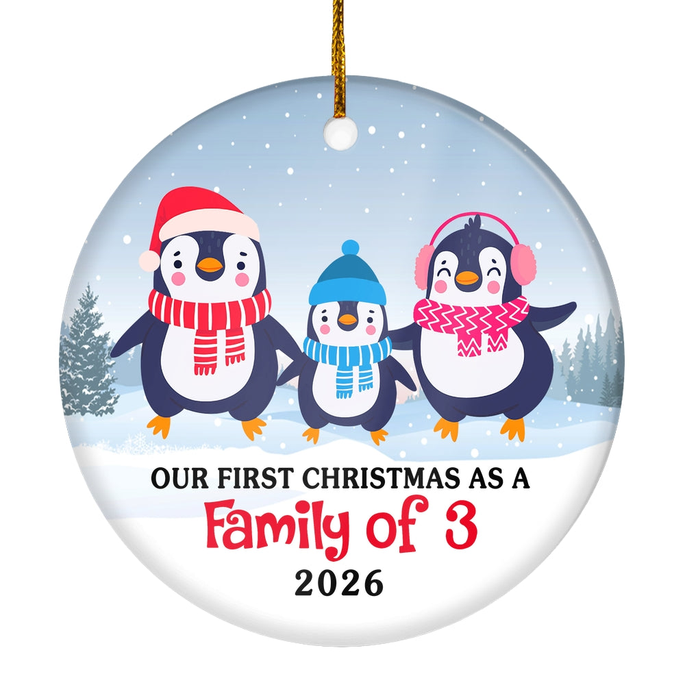 Our First Christmas as a Family of Three Ornament 2025 1st Christmas as Mommy and Daddy New Baby Parents Penguin Gift Ornament | teecentury