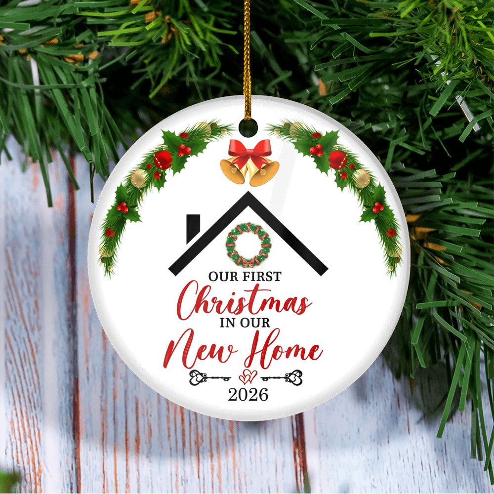 Our First Christmas in Our New Home 2025 Ornament Mr & Mrs Newlywed New House Housewarming Romantic Xmas Tree Couples Ideas Gift Christmas Tree Ornament | teecentury