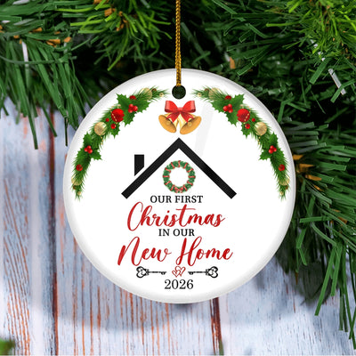 Our First Christmas in Our New Home 2025 Ornament Mr & Mrs Newlywed New House Housewarming Romantic Xmas Tree Couples Ideas Gift Christmas Tree Ornament | teecentury