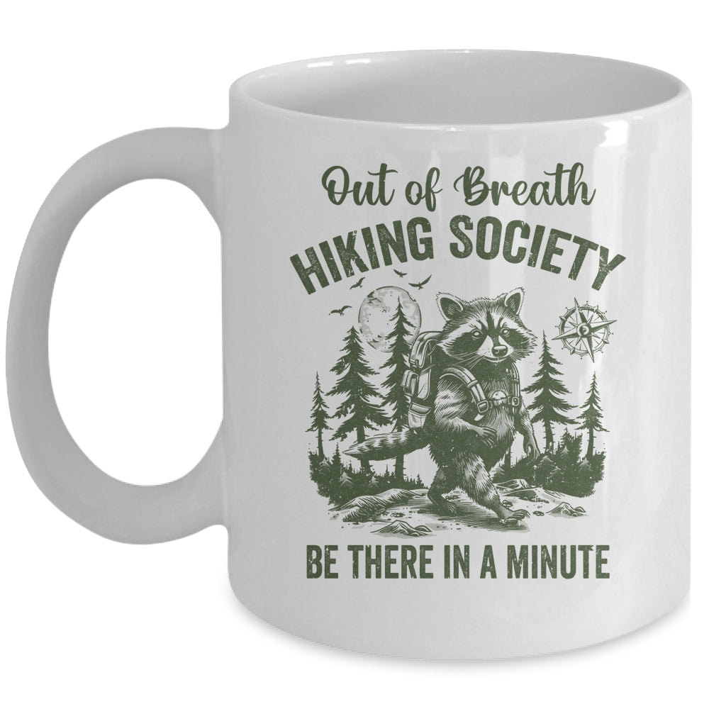 Out Of Breath Hiking Society Raccoon Retro Hiking Funny Mug | teecentury