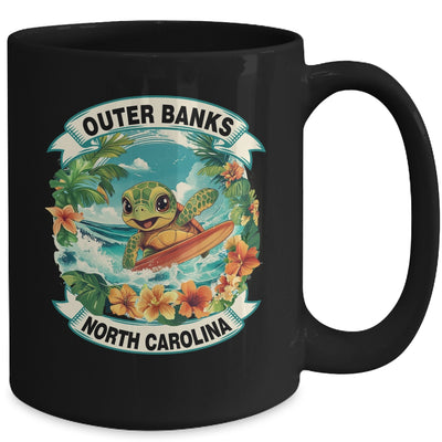 Outer Banks North Carolina Cute Sea Turtle Surfing Summer Vacation Mug | teecentury