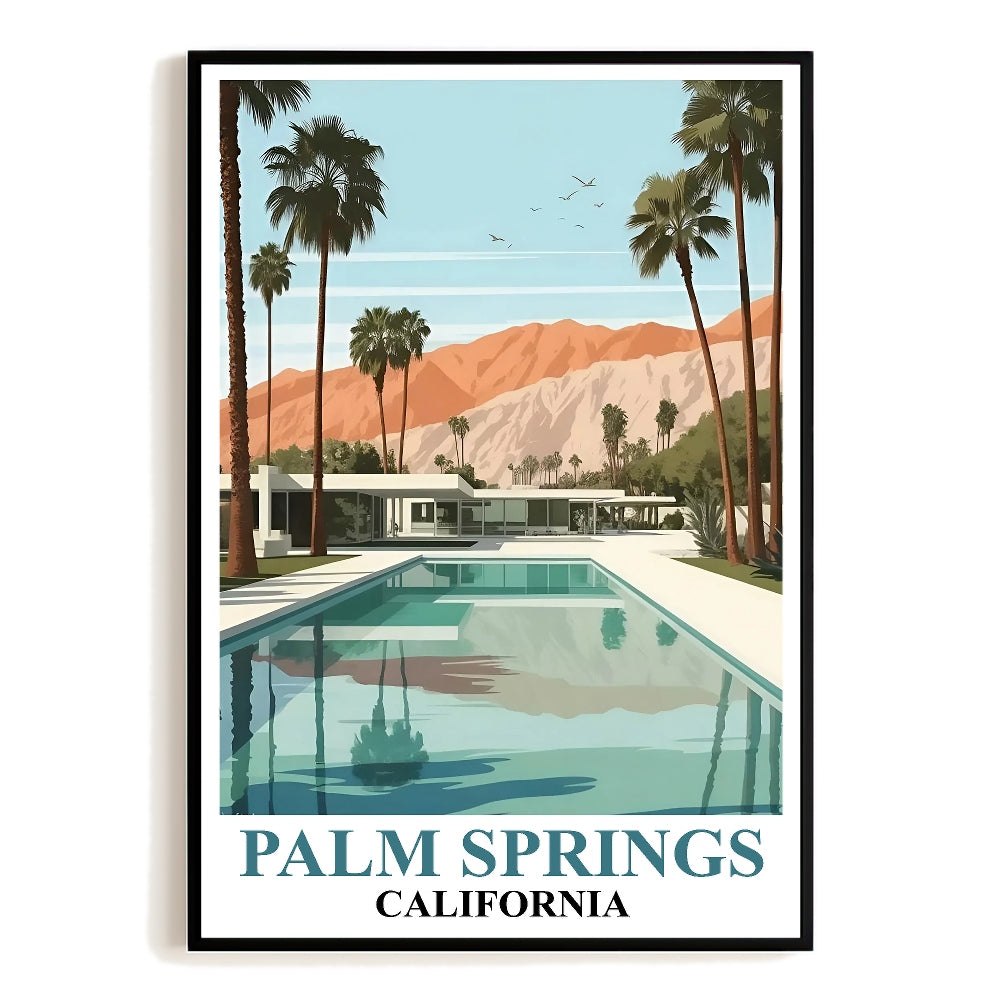 Palm Springs California Wall Art Poster Vintage Travel Retro Design Summer Theme Landscape Print Ideal For Home Decoration Gifts Living Room Office Decor Unframed | teecentury