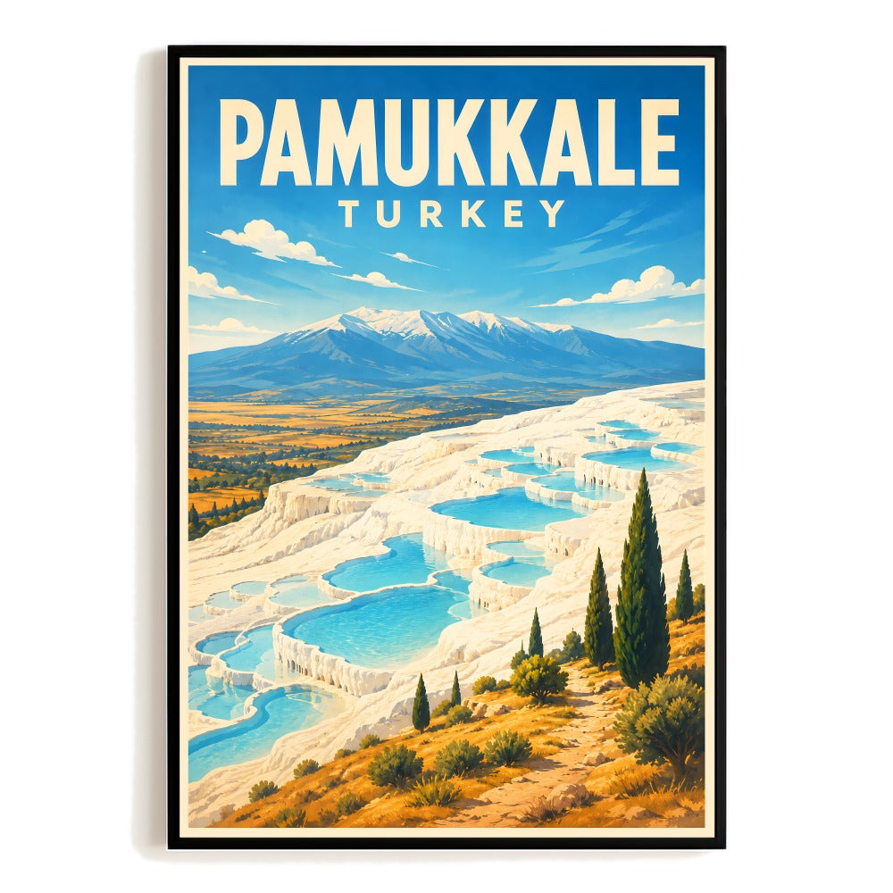 Pamukkale Turkey Travel Poster Turkish Vacation Gifts Mountain Wall Art Vintage Landscape Print Painting Picture For Home Living Room Office Bedroom Decor Unframed | teecentury