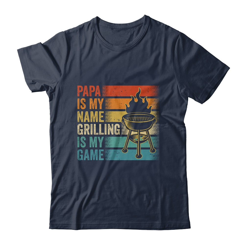 Papa Is My Name Grilling Is My Game BBQ Fathers Day Vintage Shirt & Hoodie | teecentury