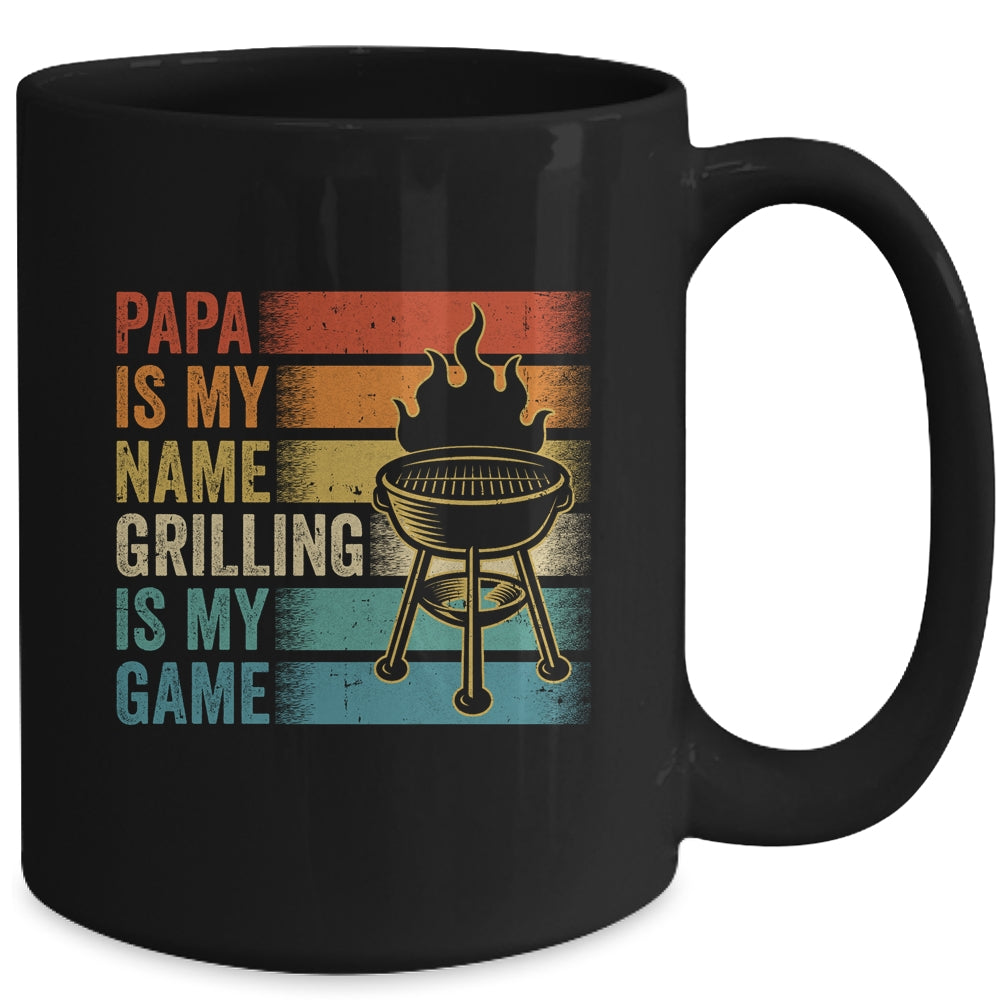 Papa Is My Name Grilling Is My Game BBQ Fathers Day Vintage Mug | teecentury