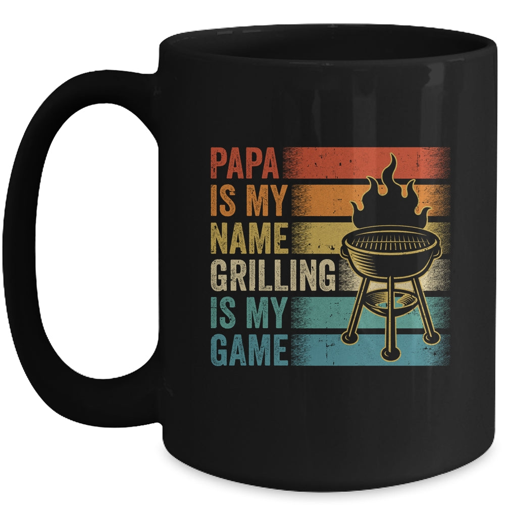 Papa Is My Name Grilling Is My Game BBQ Fathers Day Vintage Mug | teecentury