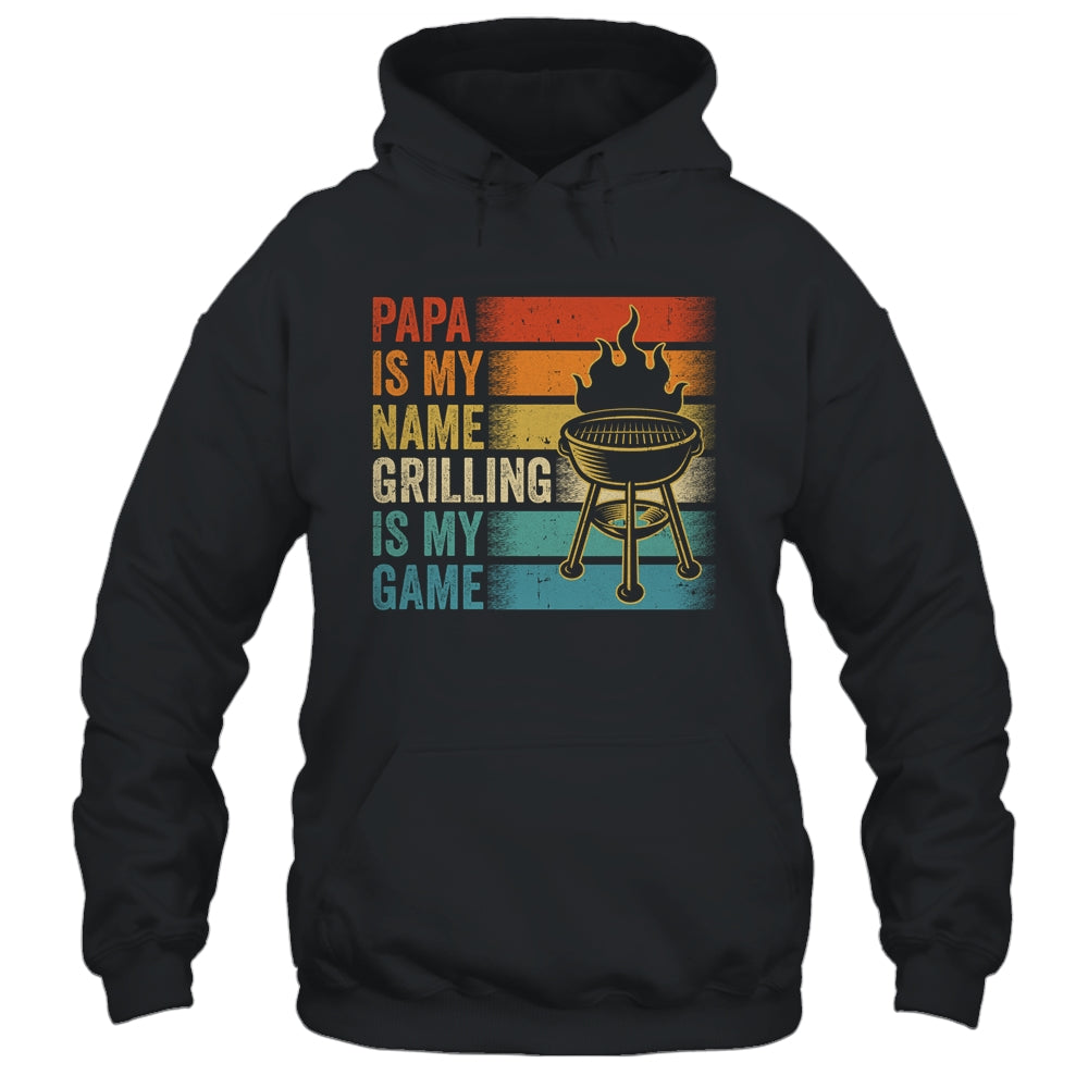 Papa Is My Name Grilling Is My Game BBQ Fathers Day Vintage Shirt & Hoodie | teecentury