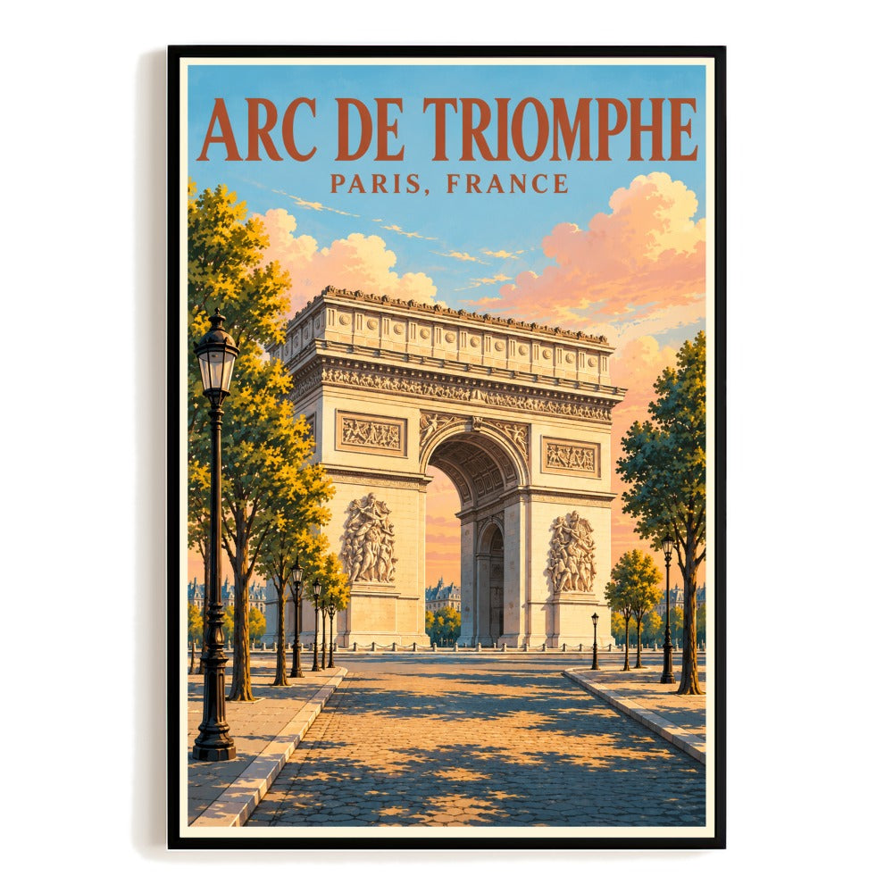 Paris France Arc De Triomphe Travel Poster Vintage Champs Elysees Wall Art Print European Landmark Architecture Decor Home Living Room Bedroom Souvenir Gift Unframed | teecentury