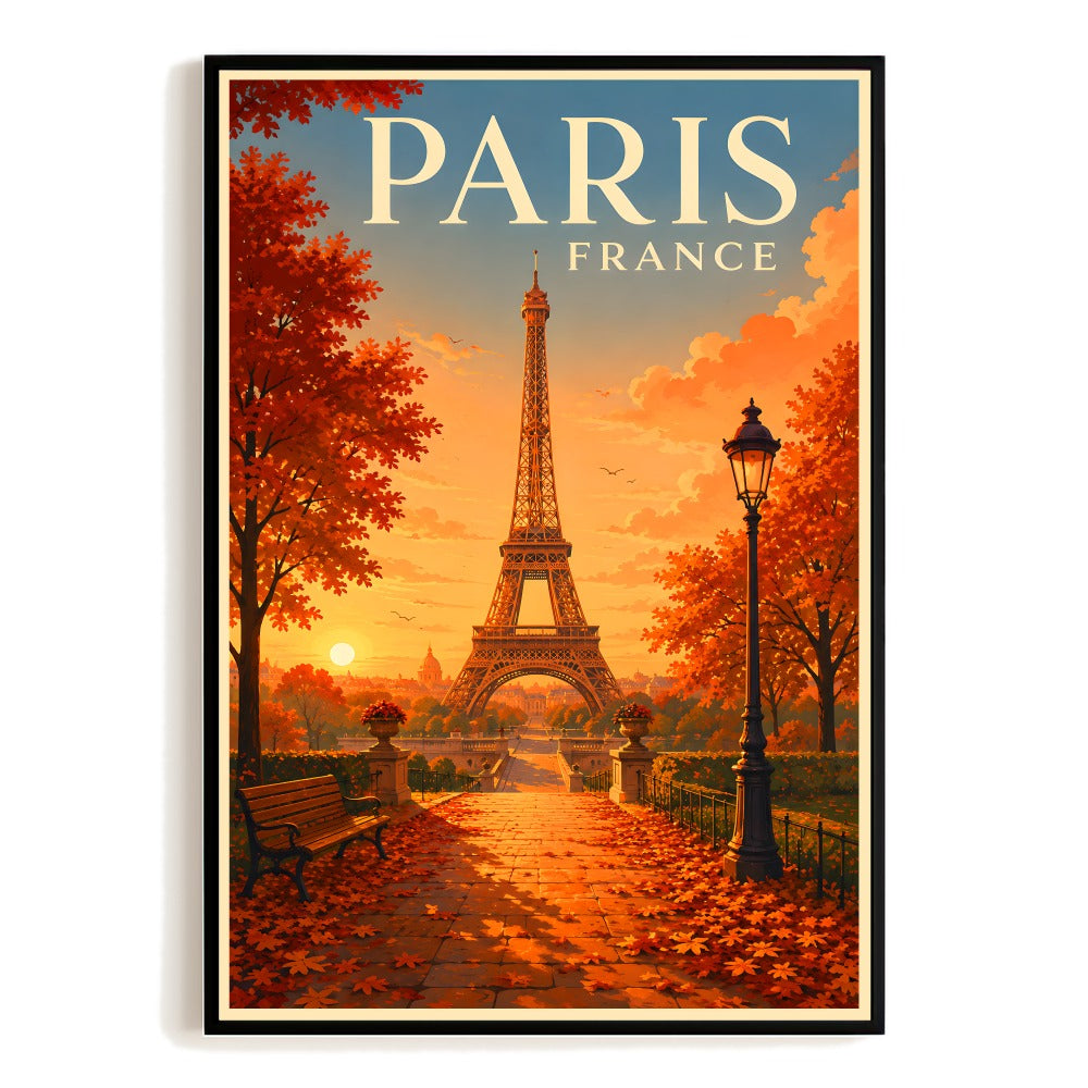 Paris France Eiffel Tower Autumn Travel Poster Retrp Paris Cityscape Vintage Landscape Wall Art Decor For Home Living Room Office Bedroom Souvenir Unframed | teecentury