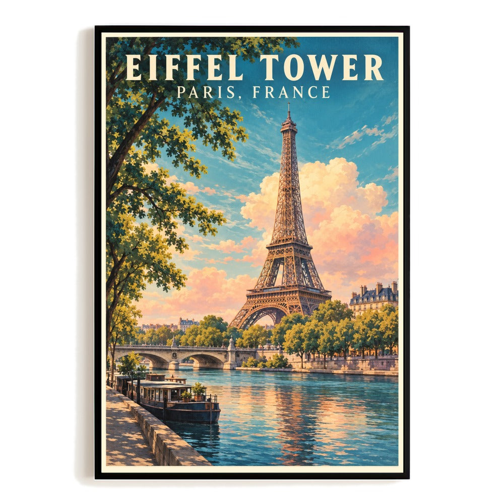 Paris France Eiffel Tower Seine Travel Poster Vintage Romantic City Wall Art Print European Landmark Landscape Decor For Home Living Room Bedroom Souvenir Gift Unframed | teecentury
