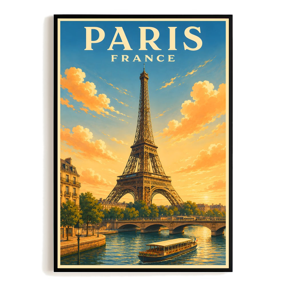 Paris France Eiffel Tower Travel Poster Souvenir Vintage Retro Wall Art Landscape Print Painting Picture Ideal For Home Living Room Office Bedroom Decor Unframed | teecentury