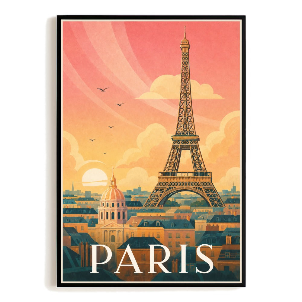 Paris France Eiffel Tower Travel Poster Vintage Sunset Wall Art Decor Landscape Print Painting Ideal For Home Living Room Office Bedroom Kitchen Decor Unframed | teecentury