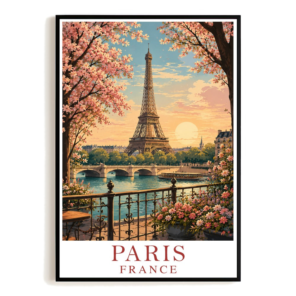 Paris France Vintage Travel Poster Eiffel Tower Sunset Gifts Landscape Wall Art Decor Souvenir Print Painting Ideal For Family Home Living Room Office Bedroom Unframed | teecentury