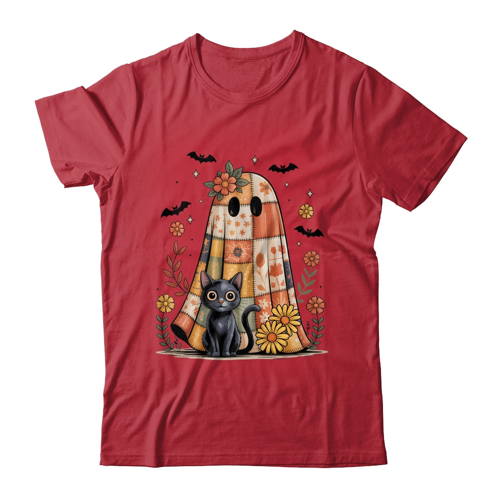 Patchwork Halloween Ghost And Cat Png Retro Spooky Floral Shirt & Sweatshirt | teecentury