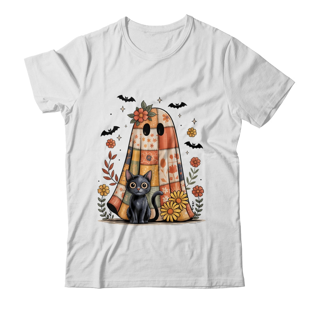 Patchwork Halloween Ghost And Cat Png Retro Spooky Floral Shirt & Sweatshirt | teecentury
