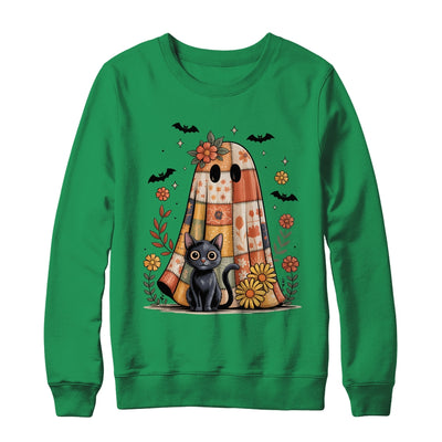 Patchwork Halloween Ghost And Cat Png Retro Spooky Floral Shirt & Sweatshirt | teecentury