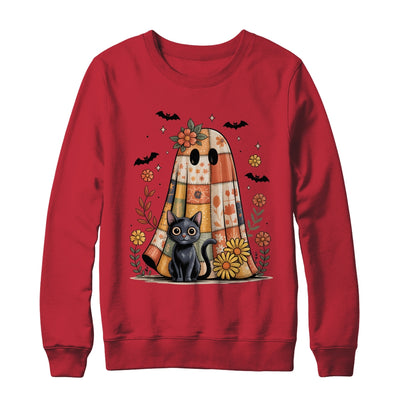 Patchwork Halloween Ghost And Cat Png Retro Spooky Floral Shirt & Sweatshirt | teecentury