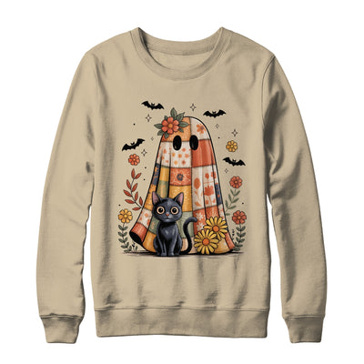 Patchwork Halloween Ghost And Cat Png Retro Spooky Floral Shirt & Sweatshirt | teecentury