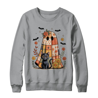 Patchwork Halloween Ghost And Cat Png Retro Spooky Floral Shirt & Sweatshirt | teecentury