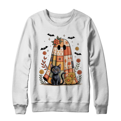Patchwork Halloween Ghost And Cat Png Retro Spooky Floral Shirt & Sweatshirt | teecentury