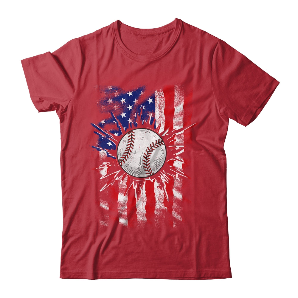 Patriotic Baseball 4th Of July Men USA American Flag Boys Shirt & Hoodie | teecentury