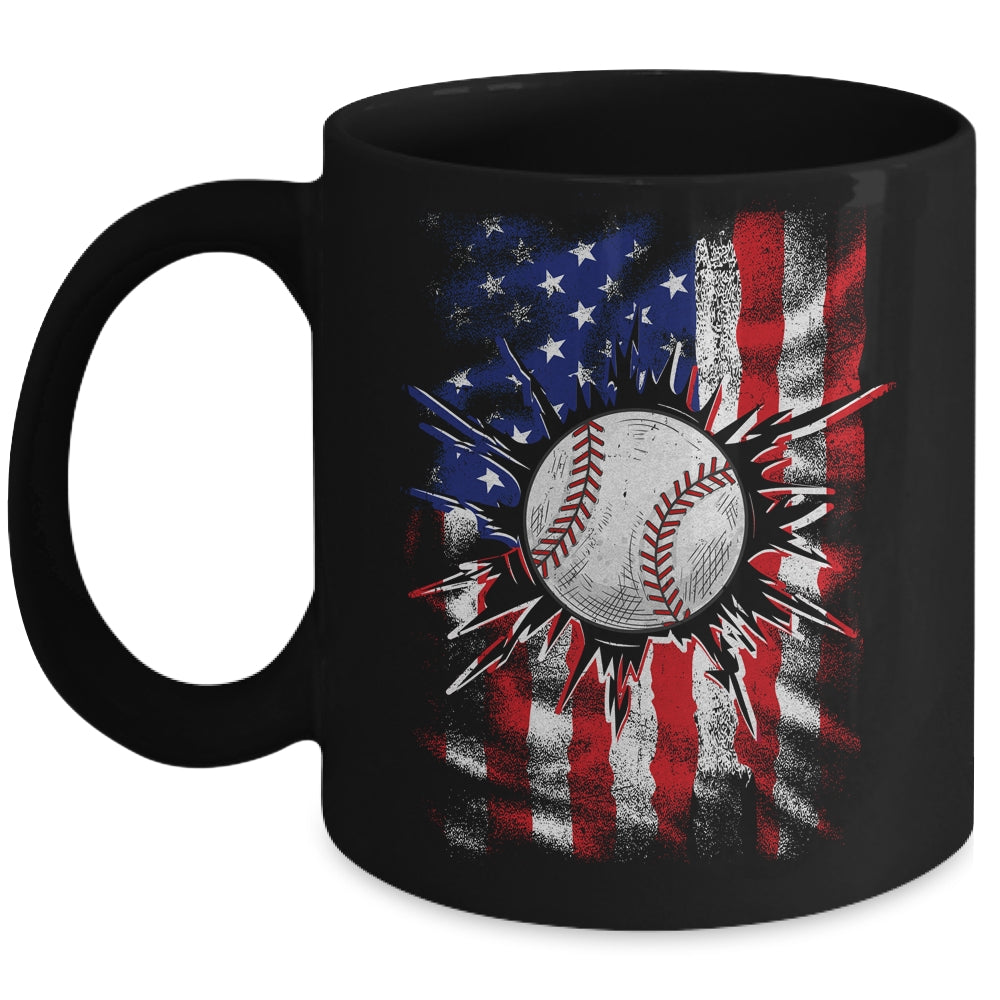 Patriotic Baseball 4th Of July Men USA American Flag Boys Mug | teecentury