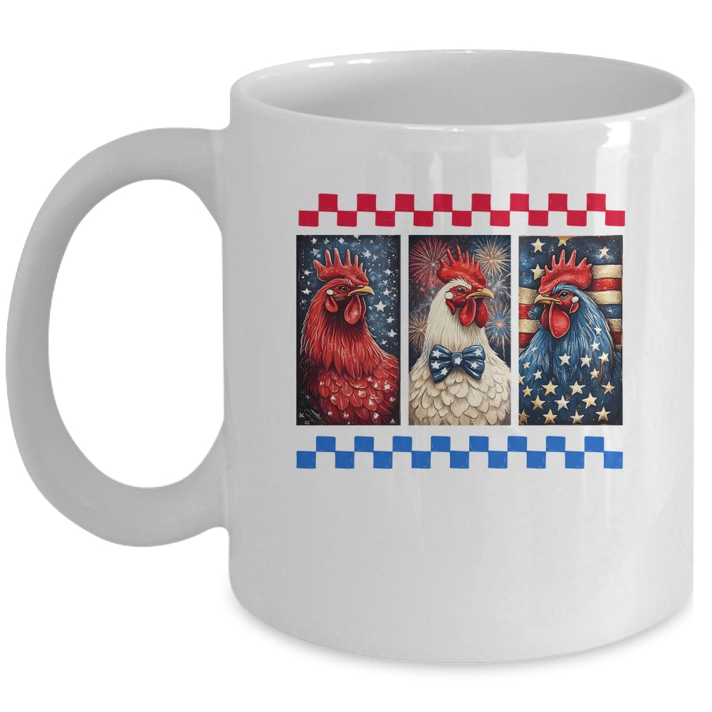 Patriotic Chicken 4th July Rooster American Flag Farmhouse Mug | teecentury