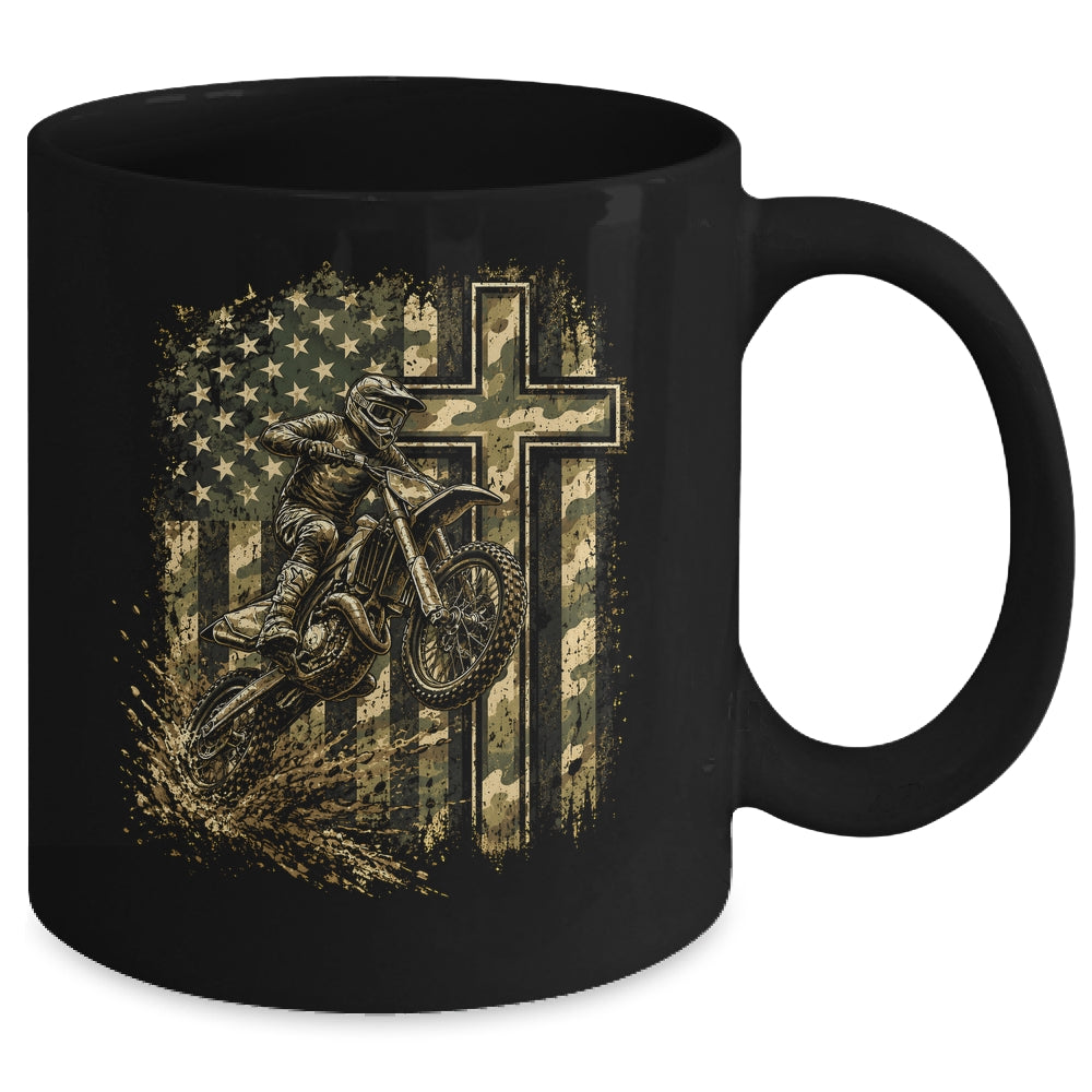 Patriotic Dirt Bike Camo American Flag Christian Motocross Mug | teecentury
