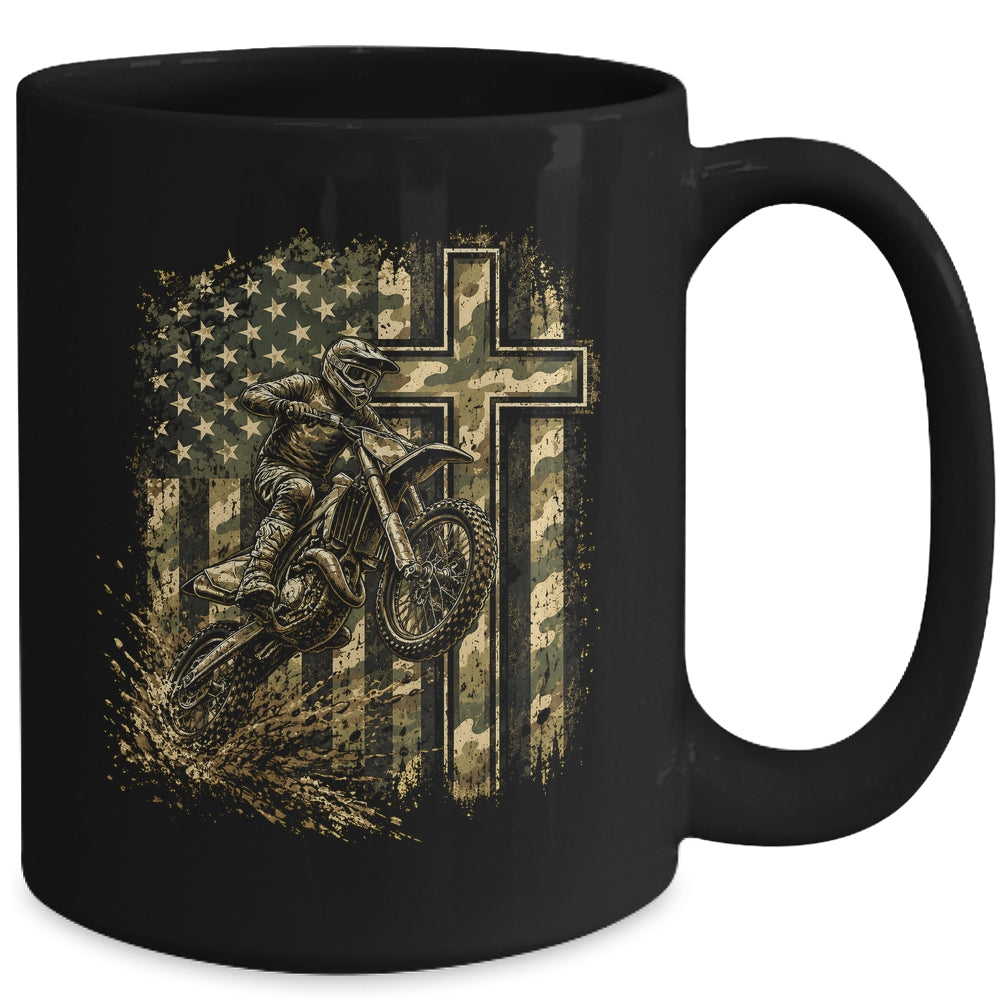Patriotic Dirt Bike Camo American Flag Christian Motocross Mug | teecentury