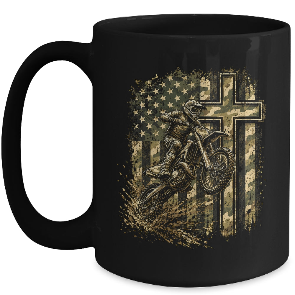 Patriotic Dirt Bike Camo American Flag Christian Motocross Mug | teecentury