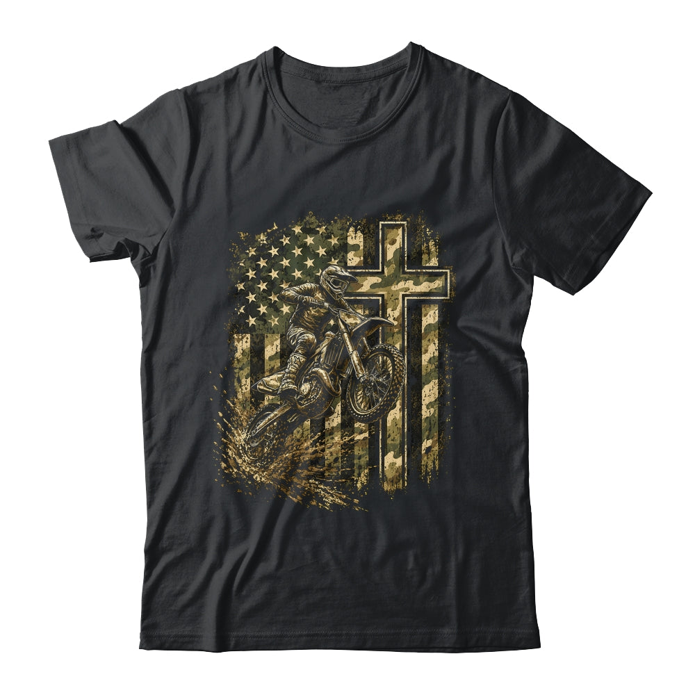 Patriotic Dirt Bike Camo American Flag Christian Motocross Shirt & Hoodie | teecentury