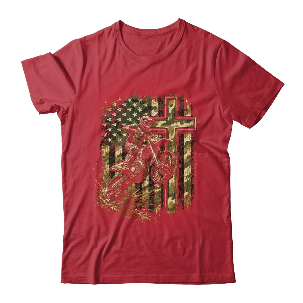 Patriotic Dirt Bike Camo American Flag Christian Motocross Shirt & Hoodie | teecentury