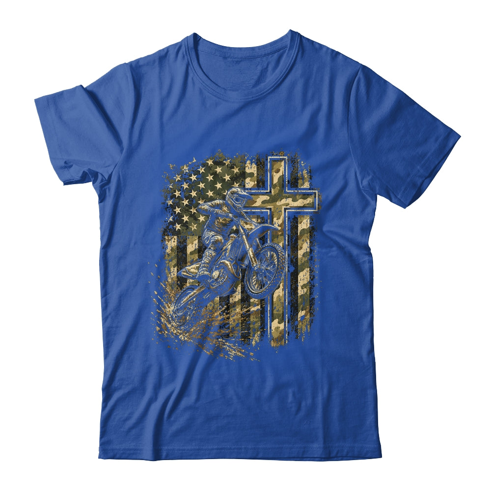 Patriotic Dirt Bike Camo American Flag Christian Motocross Shirt & Hoodie | teecentury