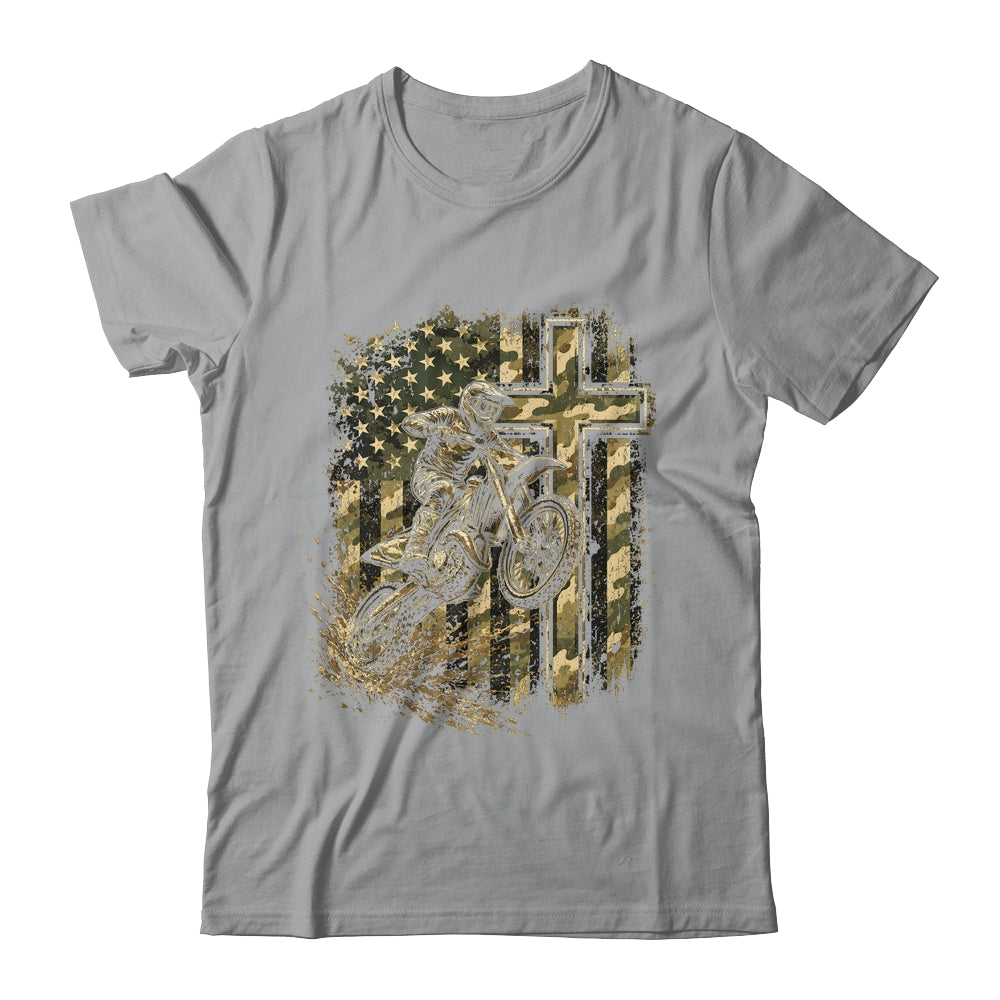Patriotic Dirt Bike Camo American Flag Christian Motocross Shirt & Hoodie | teecentury