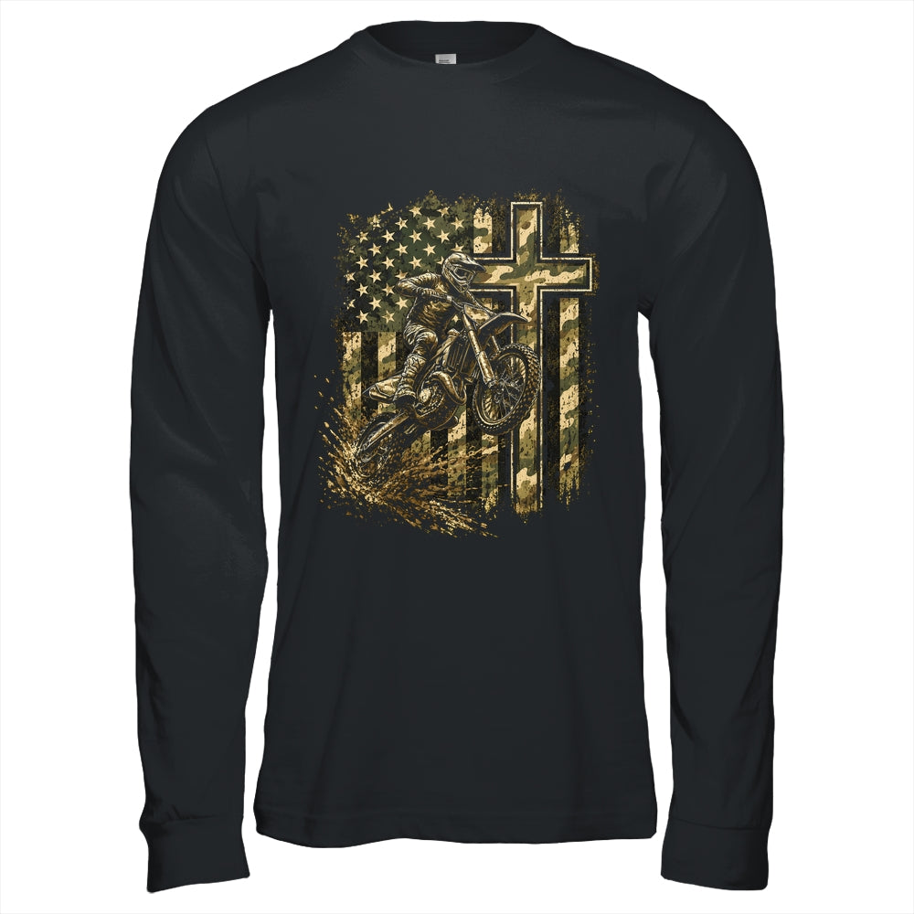 Patriotic Dirt Bike Camo American Flag Christian Motocross Shirt & Hoodie | teecentury