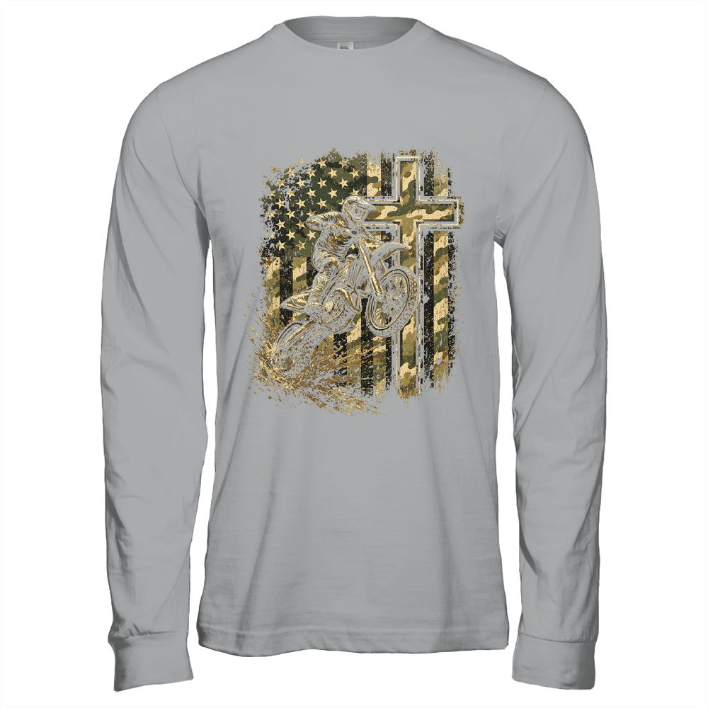 Patriotic Dirt Bike Camo American Flag Christian Motocross Shirt & Hoodie | teecentury