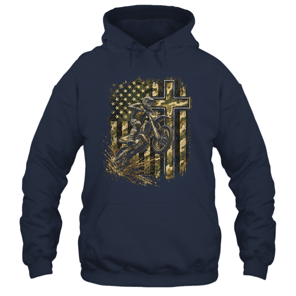 Patriotic Dirt Bike Camo American Flag Christian Motocross Shirt & Hoodie | teecentury