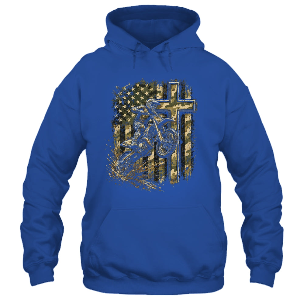 Patriotic Dirt Bike Camo American Flag Christian Motocross Shirt & Hoodie | teecentury