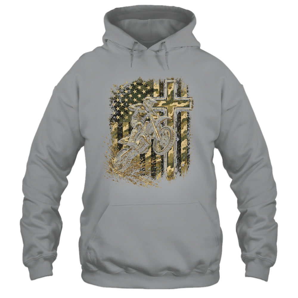 Patriotic Dirt Bike Camo American Flag Christian Motocross Shirt & Hoodie | teecentury