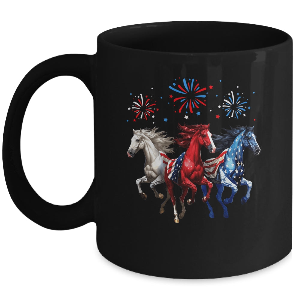 Patriotic Firework Horse USA Flag July 4th Fireworks Show Mug | teecentury