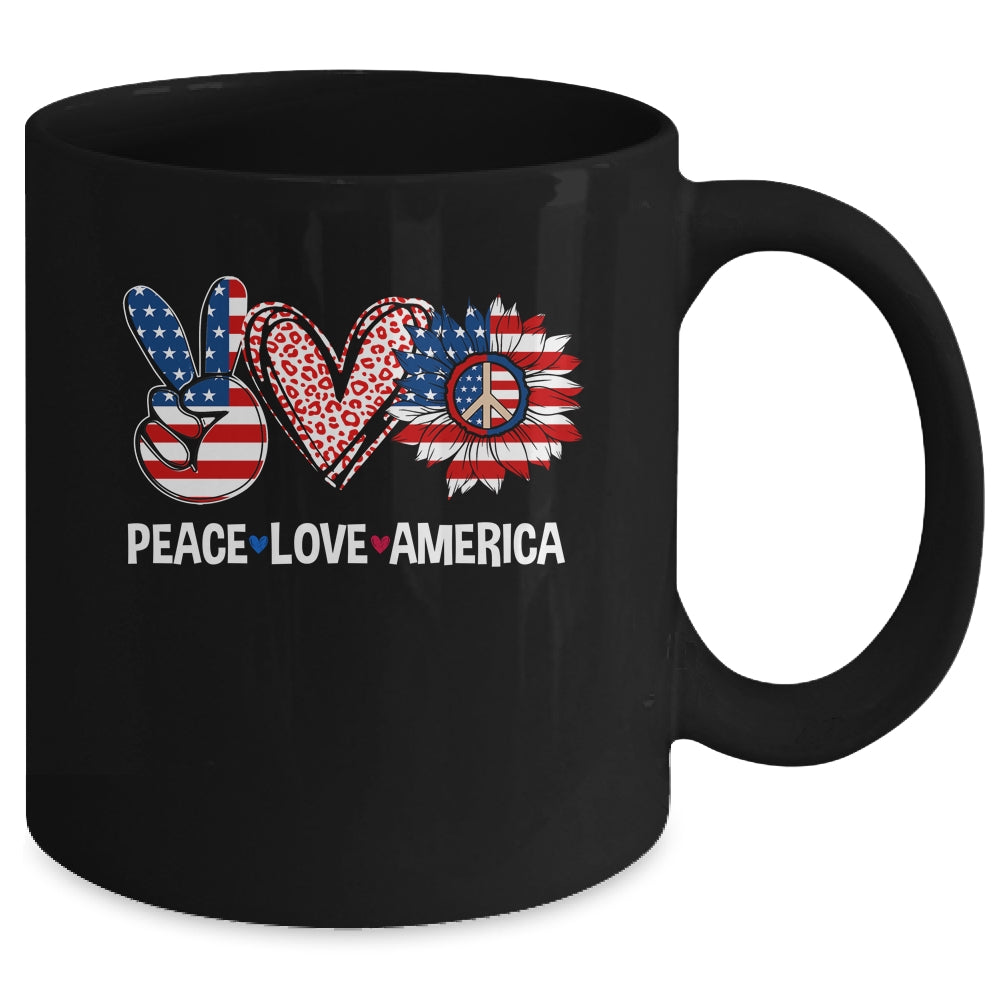 Peace Love America US Flag Fourth Womens 4th Of July Patriot Mug | teecentury
