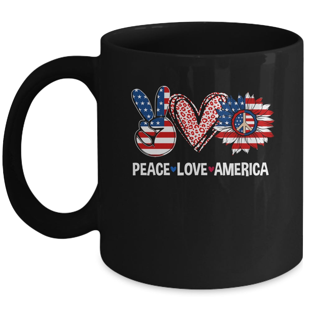 Peace Love America US Flag Fourth Womens 4th Of July Patriot Mug | teecentury