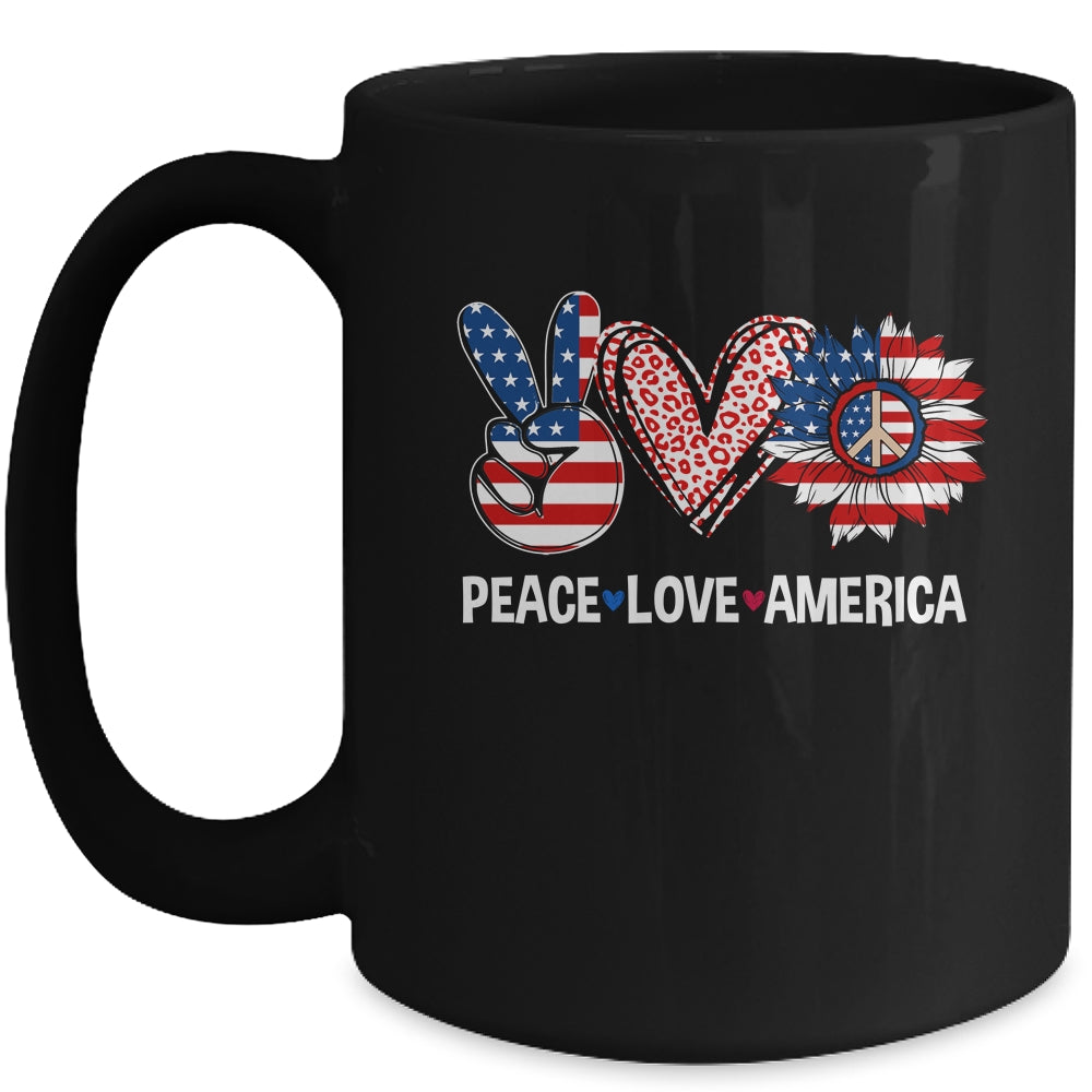 Peace Love America US Flag Fourth Womens 4th Of July Patriot Mug | teecentury